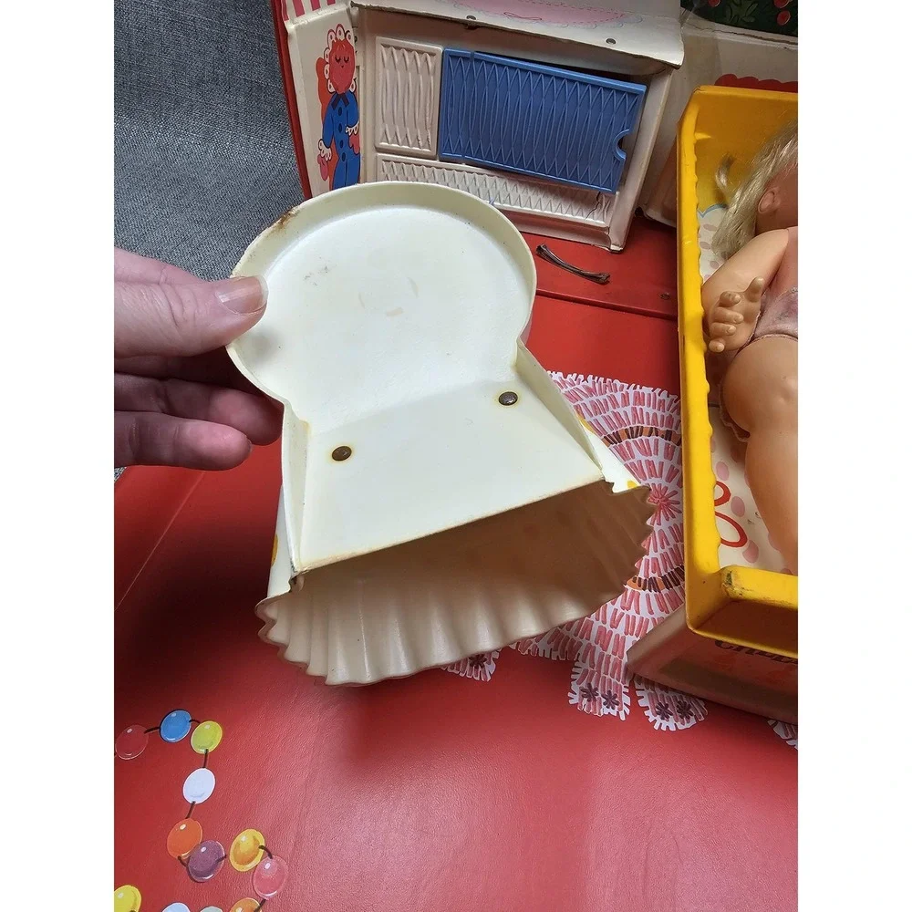 Mattel Cheerful Tearful Nursery Baby Doll Playset Case Bed Chair 1965 Vintage